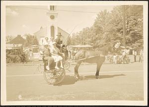 Horse-drawn cart with four women and diver with top hat