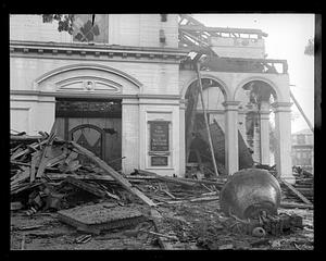 Debris after a fire, First Parish in Waltham Unitarian