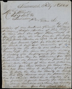 Scranton, Johnston & Co, Savannah, Ga., manuscript letter signed to Ziba B. Oakes, 8 February 1854