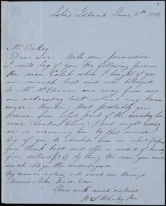 William T. Whaley, Jr., John's Island, S.C., autograph letter signed to Ziba B. Oakes, 5 June 1854