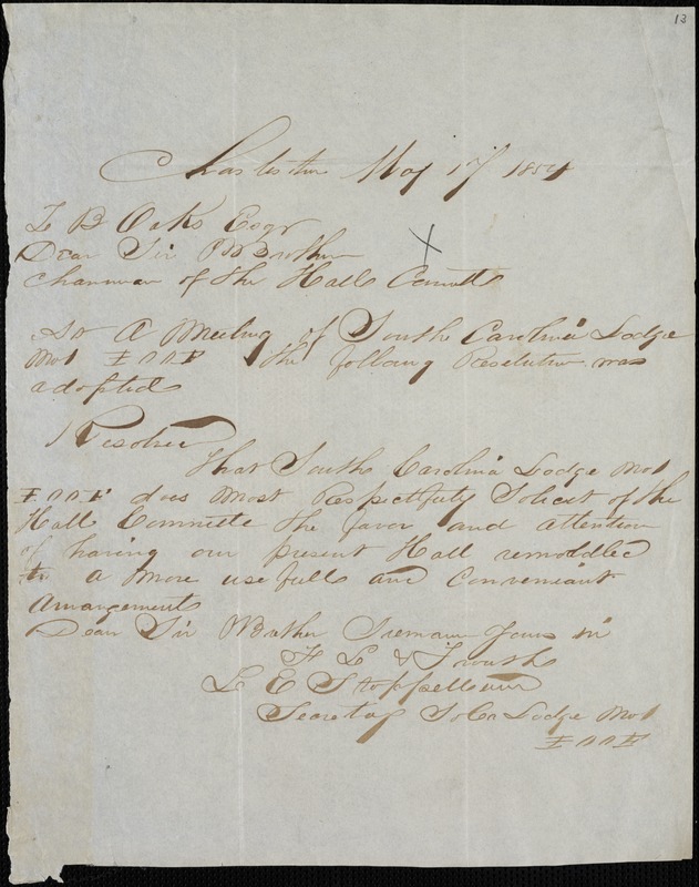 Independent Order Of Oddfellows, Charleston; S.C., Autograph Letter ...