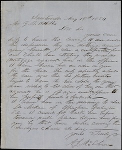 A. J. McElveen, Sumterville, S.C., autograph letter signed to Ziba B. Oakes, 18 May 1854
