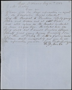 W. J. Martin, New Orleans, autograph letter signed to Ziba B. Oakes, 15 May 1854