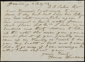 Thomas Limehouse, Goulding, S.C.[?], autograph letter signed to Ziba B. Oakes, 3 May 1854