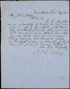 T. C. Weatherby, Bennettsville, S.C., autograph letter signed to Ziba B. Oakes, 3 May 1854