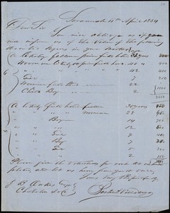 Boston & Villomayo, Savannah, Ga., manuscript letter signed to Ziba B. Oakes, 11 April 1854
