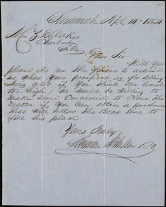 Scranton Johnston & Co., Savannah Ga., manuscript letter signed to Ziba B. Oakes, 14 April 1854