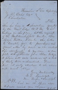 E.G. Randolph, Winnsborough, autograph letter signed to Ziba B. Oakes, 28 April 1854