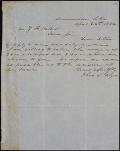 Thomas L. Gelzer, Summerville, autograph letter signed to Ziba B. Oakes, 26 April 1854