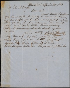 James R. Cooke, Rantowles, S.C., autograph letter signed to Ziba B. Oakes, 25 April 1854