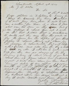 A. J. McElveen, Sumterville, S.C., autograph letter signed to Ziba B. Oakes, 14 April 1854