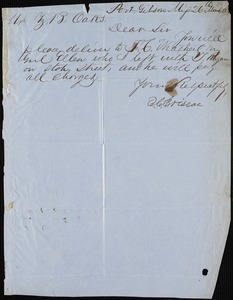 E. C. Briscoe, Port Gibson, Miss., autograph letter signed to Ziba B. Oakes, 26 March 1854