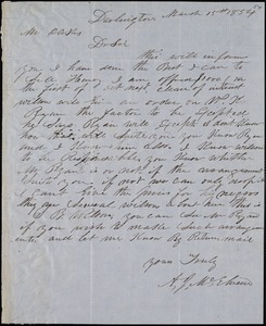 A. J. McElveen, Darlington, S.C., autograph letter signed to Ziba B. Oakes, 15 March 1854