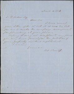 W.O. Prentiss, Buzzard Roost, autograph letter signed to Ziba B. Oakes, 16 March 1854