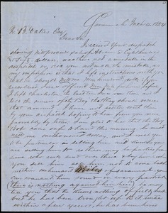 William Wright, Savannah, Ga., manuscript letter signed to Ziba B. Oakes, 4 March 1854