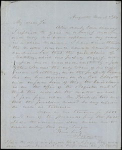 F. C. Barber, Augusta, Ga., autograph letter signed to [Ziba B. Oakes], 2 March 1854