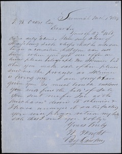 William Wright, Savannah, Ga., autograph letter signed to Ziba B. Oakes, 1 March 1854