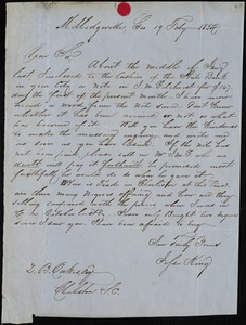 Jesse King, Milledgeville, Ga., autograph letter signed to Ziba B. Oakes, 19 February 1854