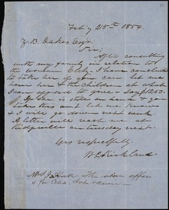W.C. Kirkland autograph letter signed to Ziba B. Oakes, 25 February 1854