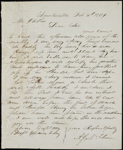 A. J. McElveen, Sumterville, S.C., autograph letter signed to Ziba B. Oakes, 11 February 1854
