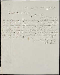 A.G. Porter, Springfield, autograph letter signed to Ziba B. Oakes, 6 February 1854