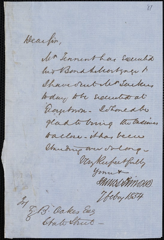 James Simons Autograph Letter Signed To Ziba B. Oakes, 7 February 1854 ...