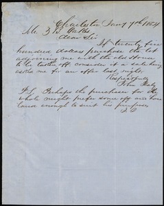 John Daly, Charleston, S.C., autograph letter signed to Ziba B. Oakes, 7 January 1854