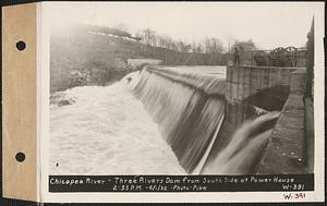 Chicopee River, Three Rivers Dam from south side at power house (hydroelectric station), Three Rivers, Palmer, Mass., 2:35 PM, Apr. 1, 1932