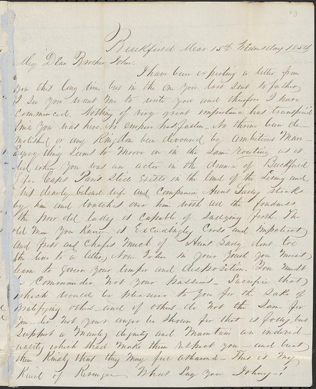 Letter from Zadoc Long to John D. Long, March 15, 1854