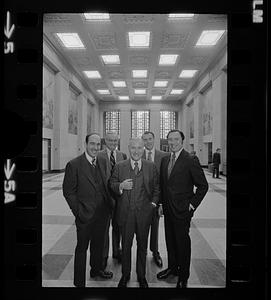 NE Life Insurance Co. executives pose in the building's lobby, Copley Square, Back Bay