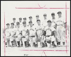 Boston Conference All-Stars as they will face Catholic league schoolboy stars art Fenway Park Friday, June 10, at 7:30 P.M. Rear (left to right)-Steve Flynn, South Boston; Dick Tierney, B.C. High; Dick Campana, Dorchester; Steve George, South Boston; Tony Romano, East Boston; Dick Dami, Hyde Park; Joe Whalen; and Bill Stewart, Jr., of English, all-star coach. Front-Dave Hill, English, Joe Kara, English; Jim Murphy, South Boston; John Barry, Technical; Harry Nosworthy, Brighton; Bill Carlezon, Roslindale; Bob Hatch, Brighton. Also chosen was Bill O'Donnell of Charleston.