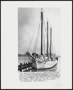 Hurricane Victim - The Levin J. Marvel, an old three-masted sailing ram shown here at her berth in Annapolis, was blown to pieces in Chesapeake Bay today by winds from Hurricane Connie. Hours later, 22 of the 27 aboard her were either dead of missing.