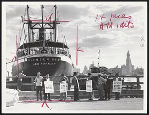 Strikers, National Maritime Union AFL-CIO, picketing in front of the "Pioneer Gem"