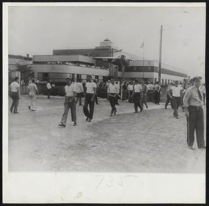 Peaceful But Noisy – Sheriff’s deputies using a low-flying helicopter to patrol picket lines at the strike-bound Bell Aircraft Corp. plant in Buffalo, N.Y., brought a union complaint that these tactics endanger members of the striking CIO United Auto Workers. Except for the roar of the helicopter, the blare of the union’s loudspeakers and shouts of picketers, things were peaceful as the strike entered its 66th day.