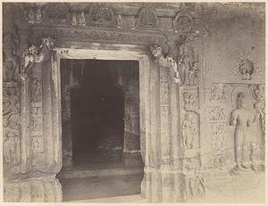 Central doorway and sculpture of Avalokiteshvara, Buddhist Vihara, Cave IV, Ajanta