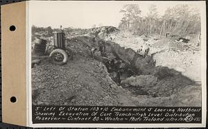 Contract No. 80, High Level Distribution Reservoir, Weston, 5 feet left of Sta. 103+10 embankment 5 looking northeast, showing excavation of core trench, high level distribution reservoir, Weston, Mass., Oct. 24, 1939