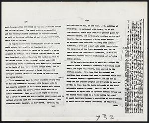 Memorandum in Spy Investigation-This is part of a state department memorandum released by the House Un-American Activities committee Thursday. It was one of "pumpkin papers" turned over to the committee in its spy probe by Whittaker Chambers. Dated Dec. 31,1937, it is from Charles Darlington, assistant chief of trade agreements division, to his chief, Harry C. Hawkins. It refers to a possible U.S.-German trade pact. Penciled notations are the committee's.