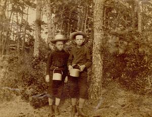 Two young boys "berrying" on Long Pond, South Yarmouth, Mass.