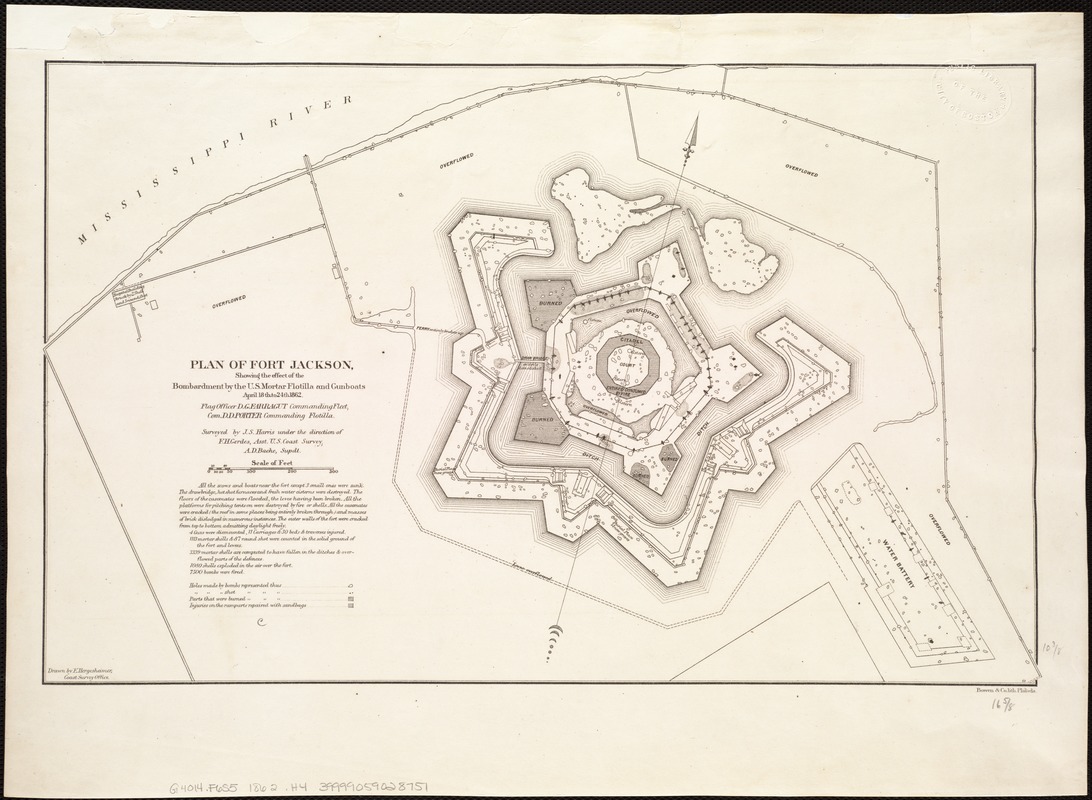 Plan of Fort Jackson, showing the effect of the bombardment by the U.S. mortar flotilla and gunboats, April 18th to 24th 1862