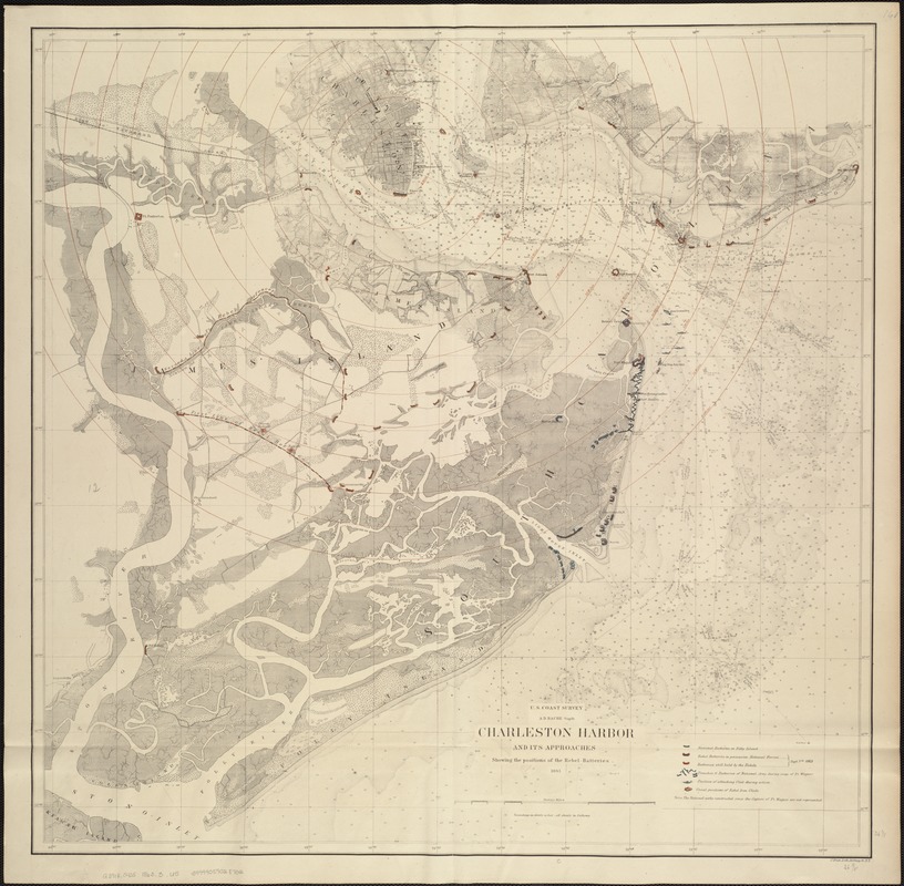 Charleston Harbor and its approaches showing the positions of the Rebel batteries