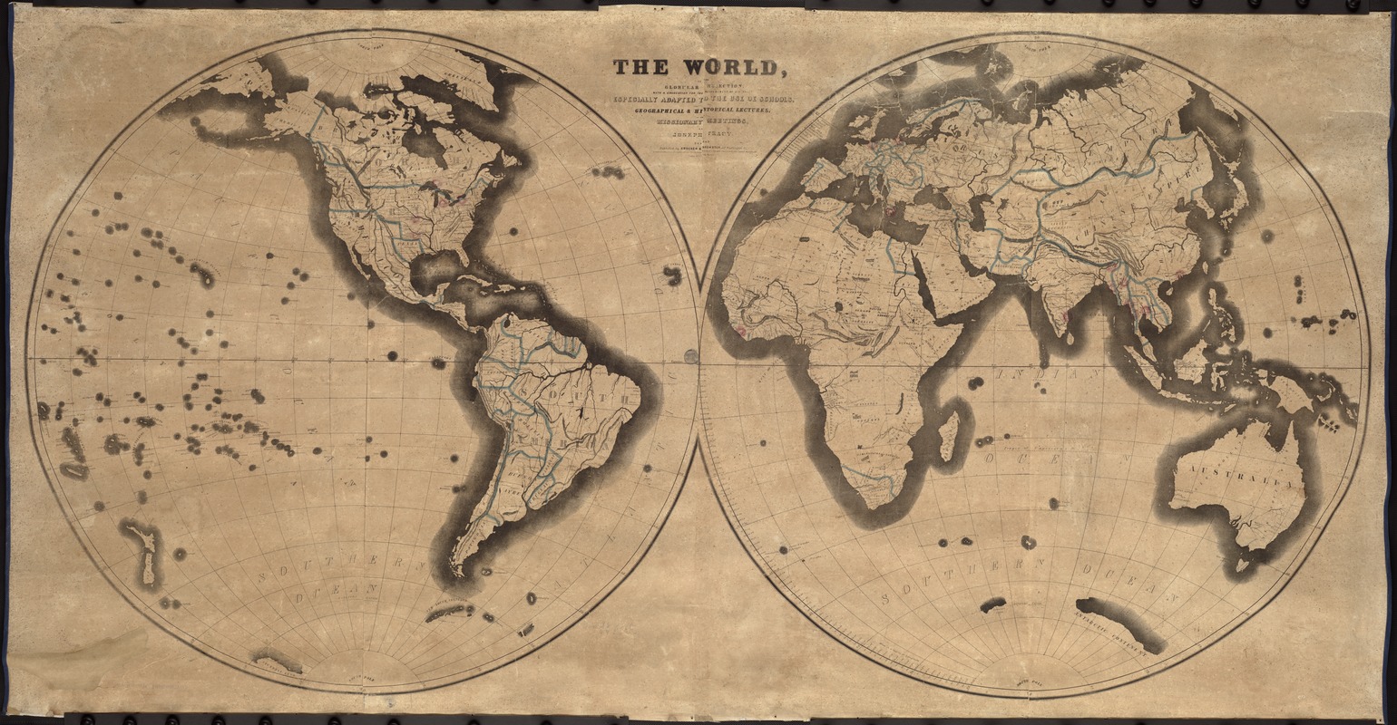 The World, on the globular projection with a graduation for the measurement of distances especially adapted for the use oe [sic] schools, geographical & historical lectures, and missionary meetings
