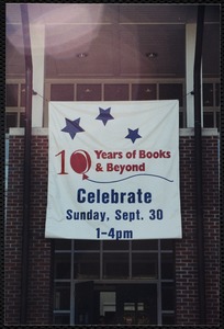 Newton Free Library, Newton, MA. Communications & Programs Office. 10th Anniversary banner