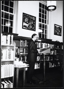 Newton Free Library, Newton, MA. Communications & Programs Office. School Superintendent Blumer at Poetry Reading Reception, Newtonville