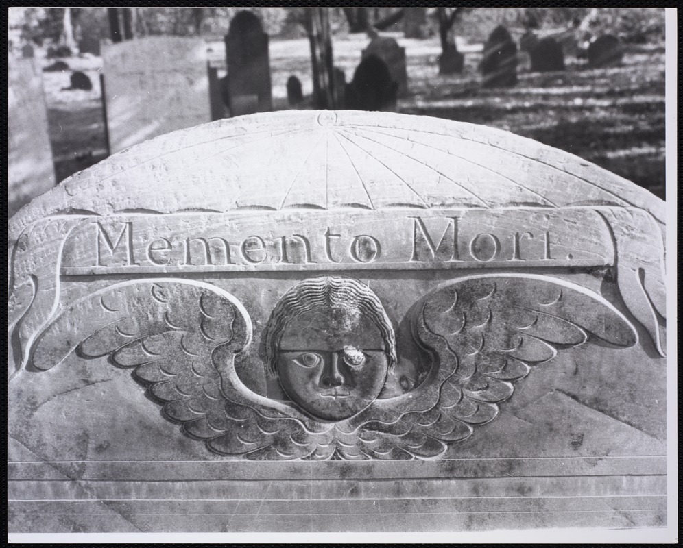 Cemeteries/headstones. Newton, MA. Memento mori, headstone