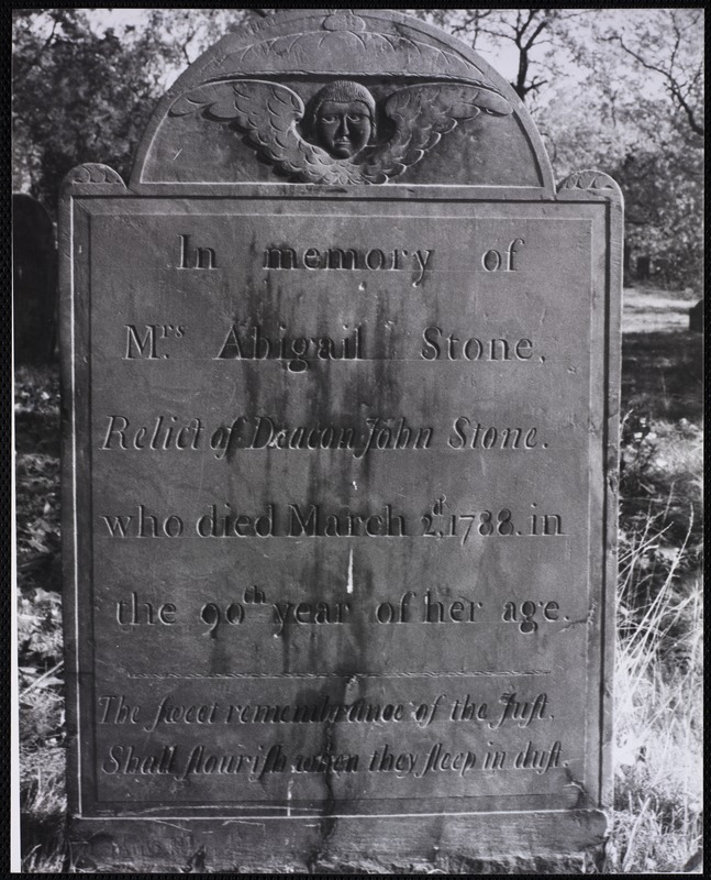 Cemeteries/headstones. Newton, MA. Abigail Stone, headstone