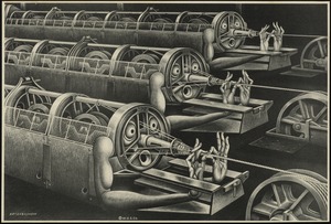Artist's cartoon version of braiding machinery [graphic]
