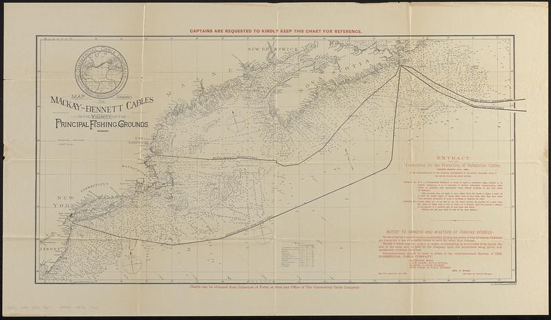 Map showing the Mackay-Bennett cables in the vicinity of the principal fishing grounds