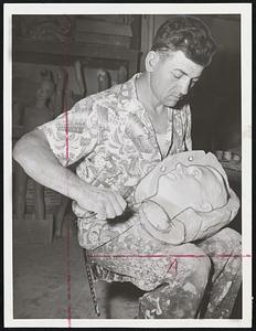 Pried Loose from plaster mold by George Grochewski of Dorchester is modeled head for mannequin to be used in pilgrim group representation.