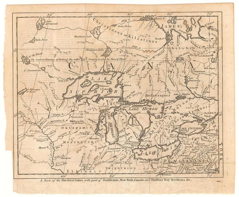 A map of the five great lakes with part of Pensilvania, New York, Canada and Hudson Bay territories &c.'