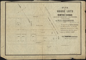 Plan of house lots at Newton Corner near the residence of Dr. Hitchcock, lately belonging to W.S. Tuckerman